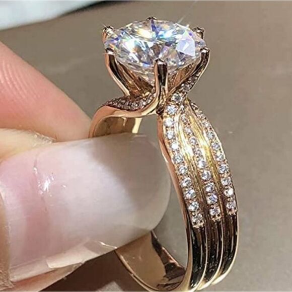 Gold Statement Ring Stacked Multi Layer Round Cut Jewelry - Picture 4 of 6